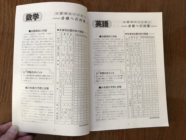 東京学参の国立高専過去問題集には年度別出題内容分類表が付いている